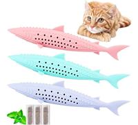 Porgeel 3 PCS Cat Brosse à Dents de Brosse à Dents Brosse à Dents Fish Toys avec Chat interactif Catnip avec Silicone Pet Toy Cat Demains Cleaning Bross
