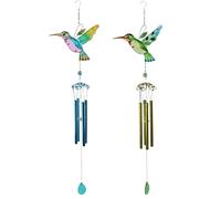 Porgeel Carillons éoliens pour Jardin 2 Pièces Carillons éoliens Colibri Carillon Romantique en Verre en Métal Ornements Suspendus de Jardin Colibri pour Patio Cour Style de Fête 2