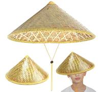 Porgeel Chapeau de Riz Chinois Oriental Conique en Bambou avec Corde réglable 35 6 cm Tissage de Paille Riz Casquette Pluie Touristique pour la pêche des Agriculteurs Jaune Clair