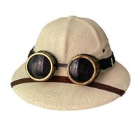 Porgeel Chapeaux de paille pour hommes casque colonial classique à large bord avec lunettes protection UV chapeau de paille d