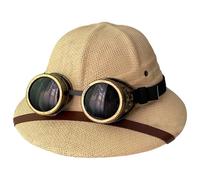 Porgeel Chapeaux de paille pour hommes casque colonial classique à large bord avec lunettes protection UV chapeau de paille d
