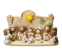 Porgeel Les Ensembles de nativité de Noël avec des Figures Ont Conduit Jesus Manger Scene Résine Nativité Cartoon Metter Tableproping Tabletop Nativity Sets pour Noël Blanc intérieur Blanc(1)