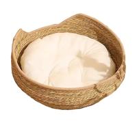 Porgeel Lit Panier pour Chat 17 Pouces lit Rond en rotin pour Chat avec Coussin en Coton nid de Couchage Lavable résistant aux r