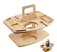 Porgeel Table Pique-Nique Table Pliante à Vin Amovible Portable avec 2 Verres à Vin Support en Bois Mini Plaque de Collation pour Les Amateurs de Vin à L'ExtéRieur