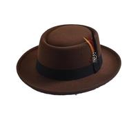 Pork Pie Chapeau Fedora en feutre à bord roulé pour homme avec plumes Casquette d'église pour gentleman Chapeau de jazz Café 56-58 cm, C88, M