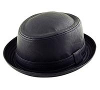 Pork Pie Trilby Fedora Chapeau similicuir texturé Adulte Style Breaking Bad, Heisenberg Noir mat - noir - Large