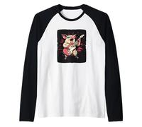 Pork Star Pig Jamming avec une tenue de guitare électrique Manche Raglan
