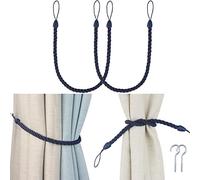 Porlau Lot de 2 embrasses de rideaux faites à la main avec crochets en métal pour rideaux épais ou transparents pour fenêtres intérieures (bleu marine, 2)