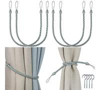 Porlau Lot de 4 embrasses de rideaux faites à la main avec crochets en métal pour rideaux épais ou transparents pour fenêtres intérieures (bleu clair, 4)