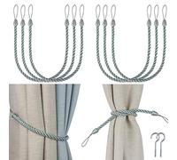 Porlau Lot de 6 embrasses de rideaux faites à la main avec crochets en métal pour rideaux épais ou transparents pour fenêtres intérieures (bleu clair, 6)