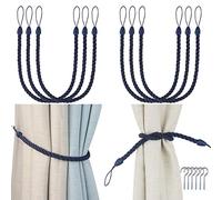 Porlau Lot de 6 embrasses de rideaux faites à la main avec crochets en métal pour rideaux épais ou transparents pour fenêtres intérieures (bleu marine, 6)