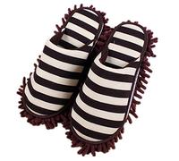 Pormow - 1 paire de pantoufles de nettoyage multifonctionnelles avec semelles en microfibre , Chenille, marron, Taille unique
