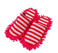 Pormow - 1 paire de pantoufles de nettoyage multifonctionnelles avec semelles en microfibre , Chenille, Weibliche Rote Streifen, Taille unique