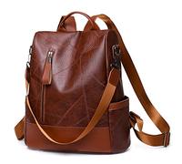 PORRASSO Antivol Sac à Dos Femme Sacs à Bandoulière Fille Sac D'école Étanche PU Cuir Backpack pour L'école Travail Loisirs Marron