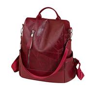 PORRASSO Antivol Sac à Dos Femme Sacs à Bandoulière Fille Sac D'école Étanche PU Cuir Backpack pour L'école Travail Loisirs Rouge