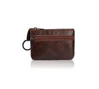 PORRASSO Cuir Porte-Monnaie Étanche Portable Etuis Porte Clés Multifonction Rétro Coin Purse pour Femme Homme Marron Foncé