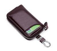PORRASSO Etuis Porte Clés Véritable Cuir Pochette Porte Cles Voiture Clé Cas Porte-Monnaie Portable Key Case avec 6 Crochet Clip pour Hommes Femme Couleur Café