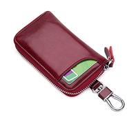 PORRASSO Etuis Porte Clés Véritable Cuir Pochette Porte Cles Voiture Clé Cas Porte-Monnaie Portable Key Case avec 6 Crochet Clip pour Hommes Femme Vin Rouge