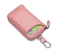 PORRASSO Etuis Porte Clés Véritable Cuir Pochette Porte Cles Voiture Clé Cas Porte-Monnaie Portable Key Case avec 6 Crochet Clip pour Hommes Femme Rose