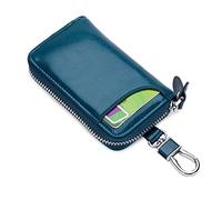 PORRASSO Etuis Porte Clés Véritable Cuir Pochette Porte Cles Voiture Clé Cas Porte-Monnaie Portable Key Case avec 6 Crochet Clip pour Hommes Femme Bleu
