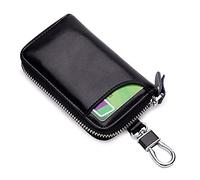 PORRASSO Etuis Porte Clés Véritable Cuir Pochette Porte Cles Voiture Clé Cas Porte-Monnaie Portable Key Case avec 6 Crochet Clip pour Hommes Femme Noir