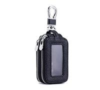 PORRASSO Etuis Porte Clés Véritable Cuir Voiture Clé Cas Double Zippée Pochette Porte Cles Porte-Monnaie Portable Car Key Case pour Hommes Femme Noir