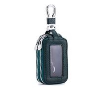 PORRASSO Etuis Porte Clés Véritable Cuir Voiture Clé Cas Double Zippée Pochette Porte Cles Porte-Monnaie Portable Car Key Case pour Hommes Femme Vert