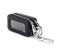 PORRASSO Etuis Porte Clés Véritable Cuir Voiture Clé Cas Portable Pochette Porte Cles Porte-Monnaie Double Zippée Car Key Case pour Hommes Femme Noir