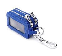 PORRASSO Etuis Porte Clés Véritable Cuir Voiture Clé Cas Portable Pochette Porte Cles Porte-Monnaie Double Zippée Car Key Case pour Hommes Femme Bleu