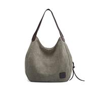 PORRASSO Femme Fourre-Tout Sacs à Main en Toile Sac D'épaule Vintage Sac Cabas pour Shopping École Voyage Travail Vert