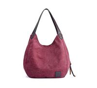 PORRASSO Femme Fourre-Tout Sacs à Main en Toile Sac D'épaule Vintage Sac Cabas pour Shopping École Voyage Travail Rouge