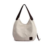 PORRASSO Femme Fourre-Tout Sacs à Main en Toile Sac D'épaule Vintage Sac Cabas pour Shopping École Voyage Travail Blanc