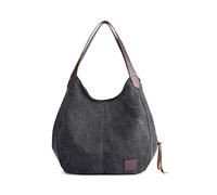 PORRASSO Femme Fourre-Tout Sacs à Main en Toile Sac D'épaule Vintage Sac Cabas pour Shopping École Voyage Travail Noir
