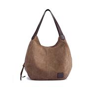 PORRASSO Femme Fourre-Tout Sacs à Main en Toile Sac D'épaule Vintage Sac Cabas pour Shopping École Voyage Travail Brun