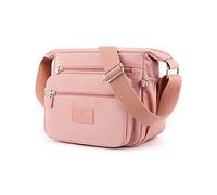 PORRASSO Femme Sac à Bandoulière Sac D'épaule de Loisir Multi-Poches Nylon Sac de Messager Sac à Main pour Voyage Randonnée Usage Quotidien Rose