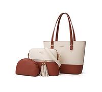 PORRASSO Femme Sac a Main Sacs Fourre-Tout de Mode Grand Sac D'épaule Sac Bandoulière 3 Pièces Sac Cabas pour L'école Bureau Travail Blanc