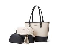 PORRASSO Femme Sac a Main Sacs Fourre-Tout de Mode Grand Sac D'épaule Sac Bandoulière 3 Pièces Sac Cabas pour L'école Bureau Travail Noir