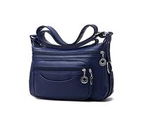 PORRASSO Femme Sac Bandouliere Multi-Poches Étanche Sac D'épaule Sac de Messager PU Sac à Main pour Travail Voyage Achats Usage Quotidien Bleu