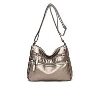 PORRASSO Femme Sac Bandouliere Multi-Poches Sac D'épaule Sac de Messager Imperméable en Cuir Sac à Main pour Travail Voyage Achats Usage Quotidien Bronze A