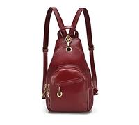 PORRASSO Femme Sac de Poitrine Petit Sacs à Dos Mode Sac à Bandoulière Fille Étanche PU Cuir Sacoche Sac D'épaule la Randonnée Voyager Camping Sling Bag Vin Rouge