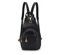 PORRASSO Femme Sac de Poitrine Petit Sacs à Dos Mode Sac à Bandoulière Fille Étanche PU Cuir Sacoche Sac D'épaule la Randonnée Voyager Camping Sling Bag Noir
