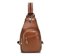 PORRASSO Femme Sac de Poitrine Petit Sacs à Dos Mode Sac à Bandoulière Fille Étanche PU Cuir Sacoche Sac D'épaule la Randonnée Voyager Camping Sling Bag Brun