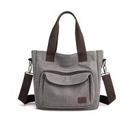 PORRASSO Femmes Sac à Bandoulière Sac D'épaule en Toile Fourre-Tout Fille Sacs Cabas Crossbody Bag pour Shopping Voyage Travail Usage Quotidien Gris