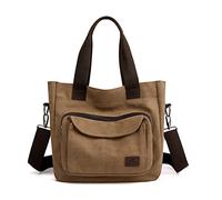 PORRASSO Femmes Sac à Bandoulière Sac D'épaule en Toile Fourre-Tout Fille Sacs Cabas Crossbody Bag pour Shopping Voyage Travail Usage Quotidien Marron