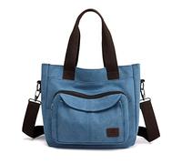 PORRASSO Femmes Sac à Bandoulière Sac D'épaule en Toile Fourre-Tout Fille Sacs Cabas Crossbody Bag pour Shopping Voyage Travail Usage Quotidien Bleu