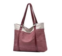 PORRASSO Femmes Sac à Main Grand Sac Cabas Casual Sac Fourre-Tout en Toile Sac D'épaule Sacs de Plage pour Shopping Voyage Bureau Travail Rouge