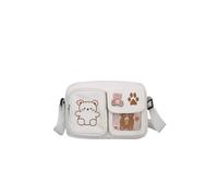 PORRASSO Fille Sac à Bandoulière Mignon Petit Ours Sac D'épaule en Toile Sac de Messager Femmes Crossbody Bag pour Voyage Usage Quotidien Blanc