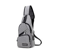 PORRASSO Homme Sac de Poitrine Petit Sacoche Bandouliere avec Chargement USB Sac à Bandoulière Léger Sacs à Dos Sling Bag pour la Randonnée Vélo Camping Gris