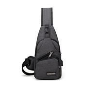 PORRASSO Homme Sac de Poitrine Petit Sacoche Bandouliere avec Chargement USB Sac à Bandoulière Léger Sacs à Dos Sling Bag pour la Randonnée Vélo Camping Gris Foncé