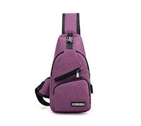 PORRASSO Homme Sac de Poitrine Petit Sacoche Bandouliere avec Chargement USB Sac à Bandoulière Léger Sacs à Dos Sling Bag pour la Randonnée Vélo Camping Mauve